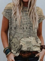 Damen Grafik Lässig Sommer Kurzarm Weit Rundhals Baumwollmischung Regelmäßig T-Shirts