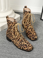 Damen Leopard Herbst Urban Schnürung Kunstleder Große Größen Gummi Hochelastisch Kunstleder Fashion Stiefelette