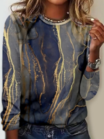 Damen Lässig Abstrakt Frühling/Herbst Mikroelastizität Regelmäßige Passform Langarm Rundhals Regelmäßig Regelmäßig Shirts