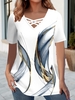 Damen Lässig Abstrakt Sommer Normal Mikroelastizität Jersey Kurzarm H-Linie Regelmäßig T-Shirts