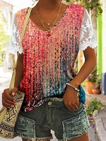 Damen Lässig Abstrakt Sommer Weit Jersey Kurzarm Regelmäßig H-Linie Regelmäßig Shirts