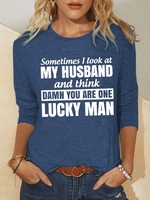 Damen Lässig Buchstabe Frühling/Herbst Polyester Rundhals Mikroelastizität Täglich Langarm H-Linie Sweatshirts