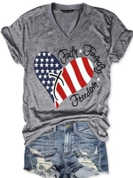 Damen Lässig Buchstabe Sommer V-Ausschnitt Leicht Mikroelastizität Passen Baumwollmischung Regelmäßig T-Shirts