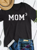 Damen Lässig Buchstabe Sommer V-Ausschnitt Mikroelastizität Täglich Jersey Kurzarm Weit T-Shirts