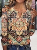 Damen Lässig Ethnisch Frühling/Herbst Keine Elastizität Jersey Standard Gekerbt H-Linie Regelmäßig T-Shirts