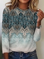 Damen Lässig Ethnisch Frühling/Herbst Keine Elastizität Weit Bestseller Langarm H-Linie Regelmäßig T-Shirts