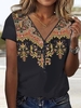 Damen Lässig Ethnisch Sommer V-Ausschnitt Kurzarm H-Linie Regelmäßig CR Re T-Shirts
