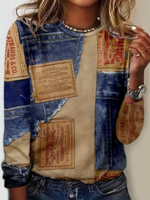 Damen Lässig Farbblock Frühling/Herbst Polyester Mikroelastizität Täglich Langarm Regelmäßig H-Linie Shirts