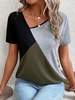 Damen Lässig Farbblock Sommer Mikroelastizität Weit Jersey Asymmetrisch Kurzarm H-Linie Shirts