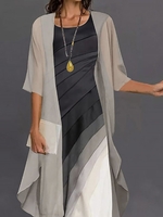 Damen Lässig Farbverlauf Sommer Polyester Normal Keine Elastizität Party Weit Mantel mit Rock Zweiteiliges Sets