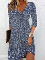 Damen Lässig Frühling/Herbst Abstrakt Grafik V-Ausschnitt Täglich Midi Bestseller T-Shirt-Kleid Regelmäßig Kleider