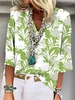 Damen Lässig Frühling/Herbst Blätter Polyester Print Täglich Weit 3/4 Ärmel Regelmäßig Shirts