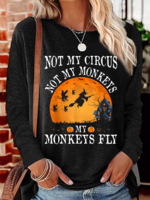 Damen Lässig Frühling/Herbst Halloween Regelmäßige Passform Halloween Langarm Baumwollmischung H-Linie Regelmäßig Shirts