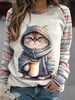 Damen Lässig Frühling/Herbst Katze Mikroelastizität Täglich Langarm Rundhals Regelmäßig H-Linie Sweatshirts