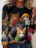 Damen Lässig Frühling/Herbst Katze Polyester Mikroelastizität Rundhals Regelmäßig H-Linie Regelmäßig Shirts