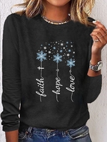 Damen Lässig Frühling/Herbst Textbriefe Mikroelastizität Täglich Regelmäßige Passform Rundhals Baumwollmischung Regelmäßig Shirts