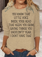 Damen Lässig Frühling/Herbst Textbriefe Mikroelastizität Täglich Rundhals Baumwollmischung H-Linie Regelmäßig Shirts