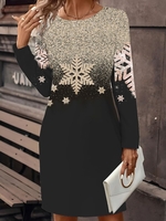 Damen Lässig Frühling/Herbst Weihnachten Polyester Mikroelastizität Urlaub Regelmäßige Passform Langarm Rundhals Kleider