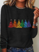 Damen Lässig Frühling/Herbst Weihnachtsbaum Mikroelastizität Täglich Weihnachten Rundhals Regelmäßig Regelmäßig Shirts