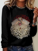 Damen Lässig Frühling/Herbst Weihnachtsmann Polyester Mikroelastizität Regelmäßige Passform Weihnachten Regelmäßig Regelmäßig Shirts