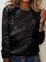 Damen Lässig Frühling/Herbst zufällig Print Polyester Täglich Regelmäßige Passform Langarm Regelmäßig Regelmäßig Shirts