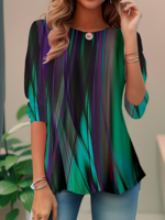 Damen Lässig Frühling/Herbst Zufälliger Druck Täglich Weit Jersey Rundhals H-Linie Regelmäßig T-Shirts