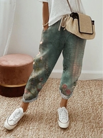 Damen Lässig Geblümt Alle Jahreszeiten Normal Täglich Weit Knöchelhose H-Linie Regelmäßig Hose