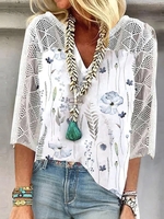 Damen Lässig Geblümt Frühling/Herbst 3/4 Ärmel Gekerbt Regelmäßig Regelmäßig EG EPE Shirts