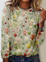 Damen Lässig Geblümt Frühling/Herbst Mikroelastizität Langarm Rundhals Regelmäßig H-Linie Regelmäßig T-Shirts