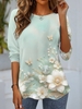 Damen Lässig Geblümt Frühling/Herbst Täglich Weit Jersey Langarm Regelmäßig Regelmäßig T-Shirts