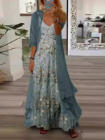 Damen Lässig Geblümt Frühling/Herbst V-Ausschnitt Normal Täglich Weit H-Linie Regelmäßig Zweiteiliges Sets