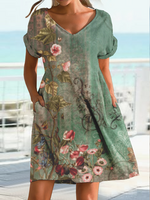 Damen Lässig Geblümt Sommer Keine Elastizität Weit Jersey Midi A-Linien Nein Kleider