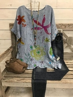 Damen Lässig Geblümt Sommer Leicht Mikroelastizität Täglich Kurzarm Weit Rundhals Blusen & Shirts