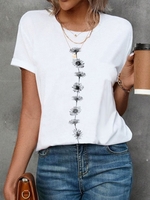 Damen Lässig Geblümt Sommer Mikroelastizität Täglich Jersey Standard Kurzarm DL T-Shirts