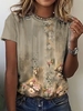 Damen Lässig Geblümt Sommer Mikroelastizität Weit Jersey Kurzarm H-Linie Regelmäßig T-Shirts