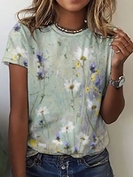 Damen Lässig Geblümt Sommer Mittler Mikroelastizität Kurzarm Weit Regelmäßig H-Linie T-Shirts
