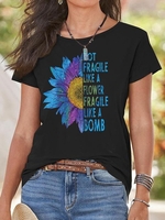 Damen Lässig Geblümt Sommer Normal Leicht Hohe Elastizität Lässig Kurzarm Baumwollmischung T-Shirts