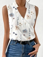 Damen Lässig Geblümt Sommer Polyester Stehkragen Mikroelastizität Weit Bestseller Ärmellos Shirts