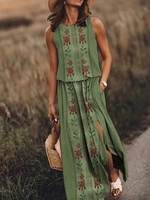 Damen Lässig Geblümt Sommer Print Normal Weit Lang H-Linie GC Kleider