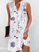 Damen Lässig Geblümt Sommer Stehkragen Täglich Jersey Kurz Ärmellos Normal und Regal Kleid Kleider