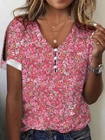 Damen Lässig Geblümt Sommer Täglich Weit Jersey Regelmäßig CR FF Shirts