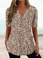 Damen Lässig Geblümt Sommer V-Ausschnitt Print Weit Kurzarm H-Linie Regelmäßig Shirts