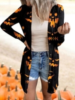 Damen Lässig Herbst Halloween Normal Mikroelastizität Jersey Bestseller Langarm Mittellang Sonstiges Mantel