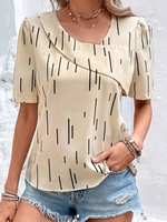 Damen Lässig Sommer Abstrakt Streifen Polyester Normal Mikroelastizität Weit Kurzarm Regelmäßig Shirts