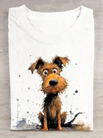 Damen Lässig Sommer Hund Täglich Weit Kurzarm Rundhals Mittlere Elastizität Ja T-Shirts