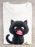 Damen Lässig Sommer Katze Baumwolle Täglich Rundhals Regelmäßig Mittlere Elastizität Ja T-Shirts