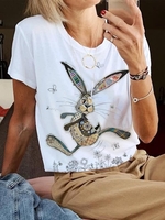 Damen Lässig Sommer OSTERN (Kaninchen) Keine Elastizität Täglich Jersey Rundhals Regelmäßig Regelmäßig T-Shirts