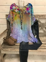 Damen Lässig Sommer Print Leicht Täglich Kurzarm Weit Rundhals Baumwollmischung Blusen & Shirts