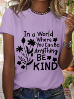 Damen Lässig Sommer Textbriefe Baumwolle Mikroelastizität Täglich Weit Rundhals Regelmäßig T-Shirts