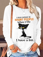 Damen Lässig Sommer Textbriefe Täglich Halloween Rundhals Baumwollmischung Regelmäßig H-Linie Shirts